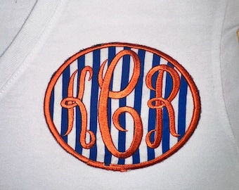 JUMBO Monogrammed Iron-on Patch - Orange/Royal Blue Stripes