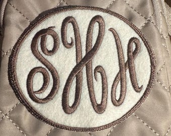 JUMBO Monogrammed Iron-on Patch - Brown on Cream Felt Fabric