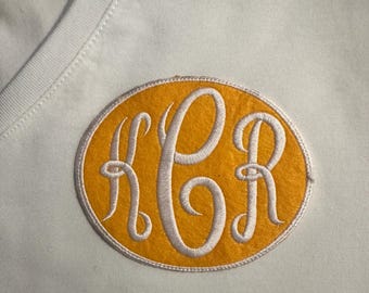 JUMBO Monogrammed Iron-on Patch - White on Mustard/Gold Felt