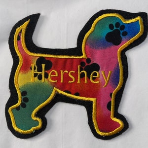 Personalized embroidered; JUMBO applique designed doggy patch iron-on /Colorful Cotton Doggy Paw Fabric