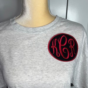 JUMBO Monogrammed Iron-on Patch - Red on Black felt fabric