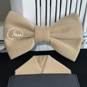 Iam Original Beige/Tan Bow Tie and Pre-Folded Pocket Square