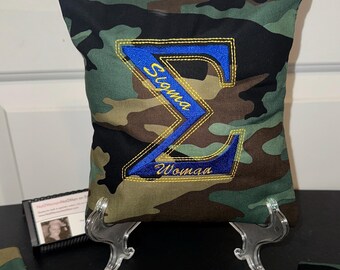 Decorative 8x8 Camo Designed Decorative Keepsake Display Pillow - Sigma Woman – Great NEW Design (Personalization Available)