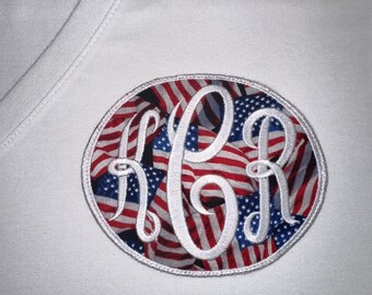 JUMBO Monogrammed Iron-on Patch - American Flag Theme