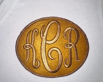 JUMBO Monogrammed Iron-on Patch - Gold on Mustard/Gold Felt
