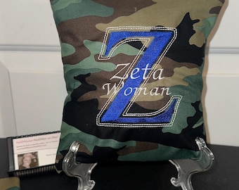 Decorative 8x8 Camo Designed Decorative Keepsake Display Pillow - Zeta Woman - Great NEW Design (Personalization Available)