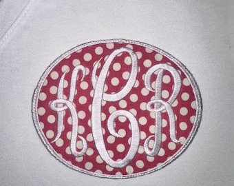 JUMBO Monogrammed Iron-on Patch - Pink and White Polka Dots