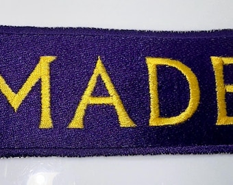 Solid filled, embroidered iron OR sew on "MADE" patch