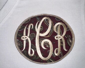 JUMBO Monogrammed Iron-on Patch - Old Gold on Paisley