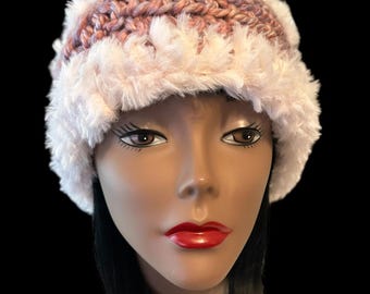 Crochet Headband/Ear warmer with Fur Crochet Trim