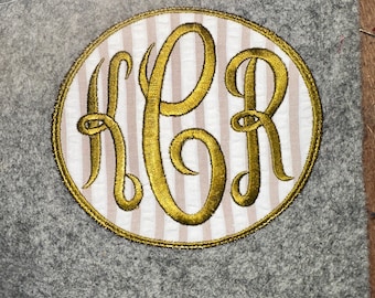 JUMBO Monogrammed Iron-on Patch - Tan seersucker