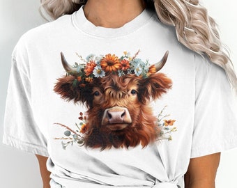 Cute Cow T-Shirt, Highland Cow Shirt, Farm Animal Graphic Tee, Rustic Boho Style Shirt, Cow Gifts For Her, Heifer Tee, Farm, Ranch Tee