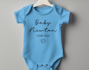 Custom Announcement Baby Onesie®, Personalized Baby Bodysuit, Coming Soon Onesie®, Personalized Last Name, Personalized Baby Onesie®