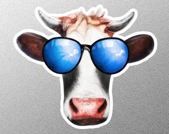 Kuh Gesicht Sticker, Kuh Aufkleber, Kuh Aufkleber, Kuh Aufkleber, Kuh Mit Brille Sticker, Coole Kuh Sticker