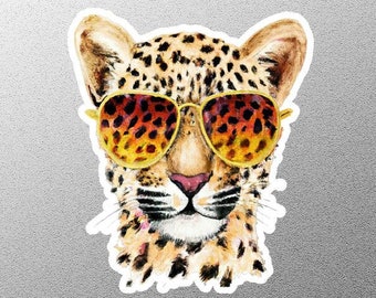 Leopard Face Sticker, Leopard Sticker, Cute Leopard Sticker, Leopard Lover Sticker, Leopard with Glasses Sticker, Cool Leopard Sticker