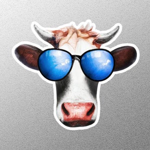 Cow Face Sticker, Cow Sticker, Cute Cow Sticker, Cow Lover Sticker, Cow with Glasses Sticker, Cool Cow Sticker