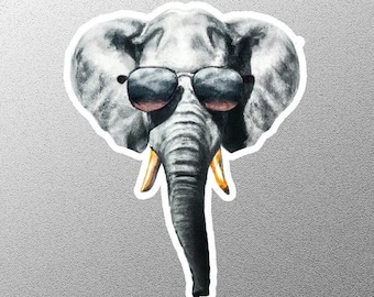 Elephant Face Sticker, Elephant Sticker, Cute Elephant Sticker, Elephant Lover Sticker, Elephant with Glasses Sticker, Cool Elephant Sticker