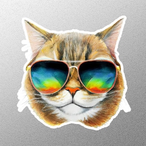 Cat Face Sticker, Cat Sticker, Cute Cat Sticker, Cat Lover Sticker, Cat with Glasses Sticker, Cool Cat Sticker
