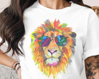 Löwen Gesicht Shirt, Löwe Shirt, Süßes Löwen Shirt, Löwen Liebhaber T-Shirt, Löwe mit Brille Shirt, Lustiges Löwen T-Shirt, Cooles Löwen Shirt