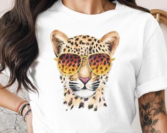 Leopard Face Shirt, Leopard Shirt, Cute Leopard Shirt, Leopard Lover T-Shirt, Leopard With Glasses Shirt, Funny Leopard Tee, Watercolor