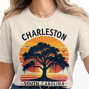 Charleston South Carolina Sunset Graphic T-Shirt, Charleston Souvenir T-Shirt, South Carolina Travel Tee, Retro Charleston Shirt