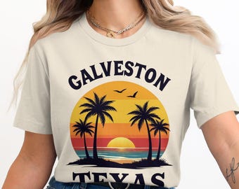 Galveston Texas Sunset T-Shirt, Vintage Palm Trees Tee, Retro Beach Graphic Shirt, Texas Souvenir Apparel, Cool Vacation Gift