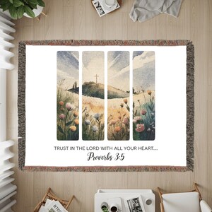 Inspirational Christian Woven Blanket, Bible Verse Proverbs Blanket, Trust in the Lord Blanket, Religious Home Decor Gift