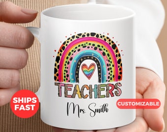 Colorful Teacher Rainbow Mug, Unique Teacher Gifts, Custom Teacher Mug, Personalized Teacher Mug, Teacher Appreciation Gift