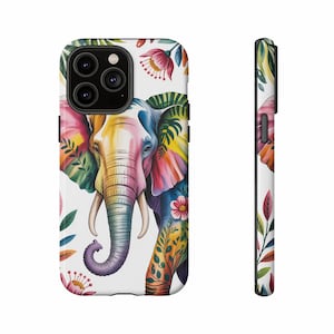 Colorful Elephant iPhone Case, Floral Art, Tropical Leaves, Unique iPhone Cover, Artistic Phone Case, Trendy Phone Case