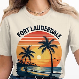 Fort Lauderdale Beach Sunset T-Shirt, Florida Vacation Shirt, Palm Trees Graphic Tee, Retro Travel Souvenir, Summer Beachwear