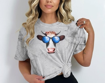 Cow Face Shirt, Cow Shirt, Cute Cow Shirt, Cow Lover T-Shirt, Cow With Glasses Shirt, Funny Cow Tee, Comfort Colors