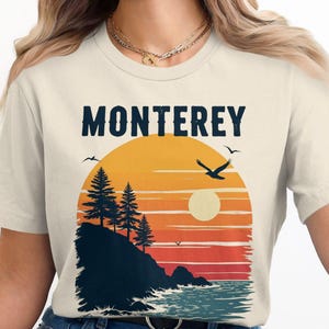 Monterey California Sunset Graphic Tee, Retro California T-Shirt, Nature Lover Gift, Vintage Monterey Design, Coastal Adventure Tee