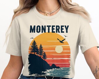 Monterey California Sunset Graphic Tee, Retro California T-Shirt, Nature Lover Gift, Vintage Monterey Design, Coastal Adventure Tee