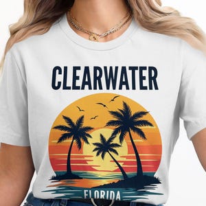 Clearwater Florida Sunset T-Shirt, Vintage Beach Graphic Tee, Palm Trees and Sunset Shirt, Tropical Vacation Shirt, Summer Beach Tee