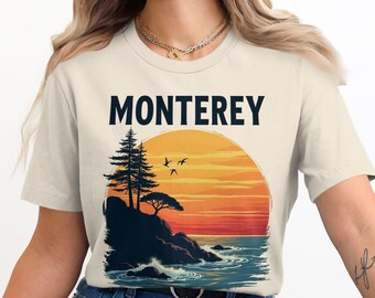 Monterey California Sunset T-Shirt, Ocean View Graphic Tee, Beach Vibes Shirt, Coastal Living Apparel, Vacation Souvenir, Surf Style Top