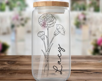 Personalisierte Geburtsblumenbecher, Geschenke für Sie, Brautjungfer Vorschlag Geschenk, Muttertagsgeschenk, Abschlussgeschenk, kundenspezifische Glas eiskaffeetasse