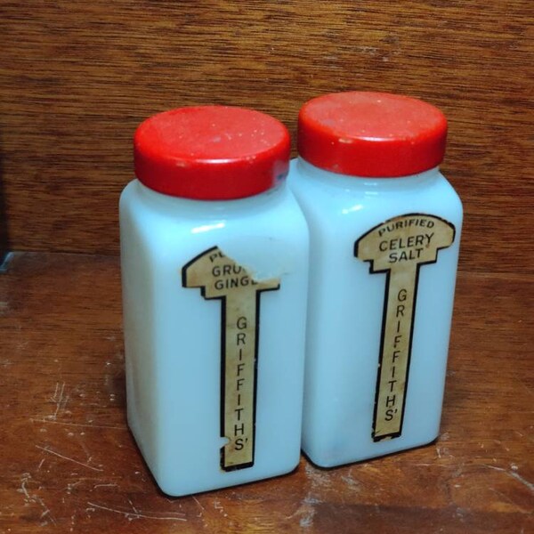 Griffiths' Milk Glass Seasoning Jars