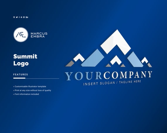 Mountain Summit Logo Template Vector Logo Logo Design Etsy