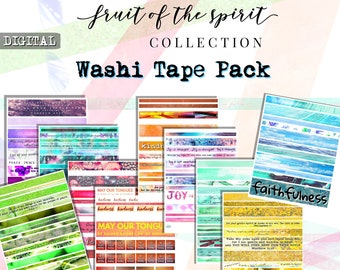 Washi Strip Pack, Fruit of the Spirit, printable washi tape, bible verse, watercolor washi, bible journaling, planner stickers, gift for her