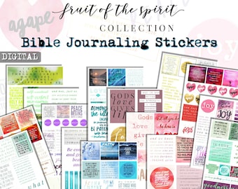 Bible Journaling Watercolor stickers, gift for religious woman, bible verses, digital download, bible study stickers, fruit of the spirit