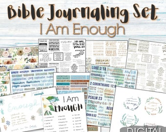 Bible Journaling Set, I Am Enough, instant download, digital stickers, junk journaling supplies, bible study kit, bible stickers, printable