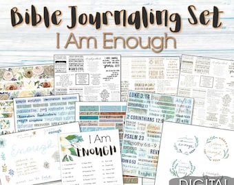 Bible Journaling Set, I Am Enough, instant download, digital stickers, junk journaling supplies, bible study kit, bible stickers, printable