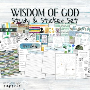 Juego de pegatinas WISDOM, kit de diario bíblico, descarga instantánea, elementos de estudio bíblico, pegatinas bíblicas, regalo para ella, regalo para grupo de estudio, marcadores