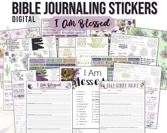 I Am Blessed Study Sticker Kit, digital stickers, instant downloads, bible stickers, floral watercolor stickers, bible study, faith stickers