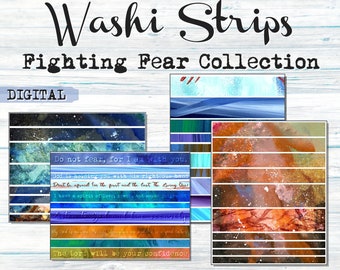 Washi strip pack, Fighting Fear, bible journaling, digital washi, printable stickers, art journaling supplies, instant download, bible verse