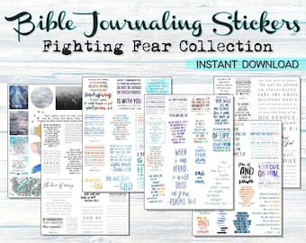 Bible Journaling Stickers, fighting fear, help for anxiety, instant download, digital stickers, bible verse stickers, faith planner supplies