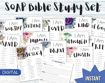 Who I Am SOAP Study Set - 12 'SOAP' study lists, bible study, monthly bible study, scripture writing, instant download, printable pdf, Jesus