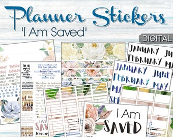 Planner stickers, I am Saved, instant download, prayer journal, recollections, erin condren, printable stickers, monthly planner, salvation