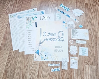 I Am Loved SOAP Study pack, bible study kit, you are loved, soap study sheets, sticker sheets, topical study, womens bible study, wife gifts