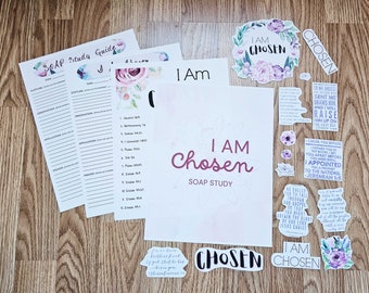 I Am chosen SOAP Study pack, bible study kit, you are chosen, soap study sheets, sticker sheets, topical study, womens bible study, sister